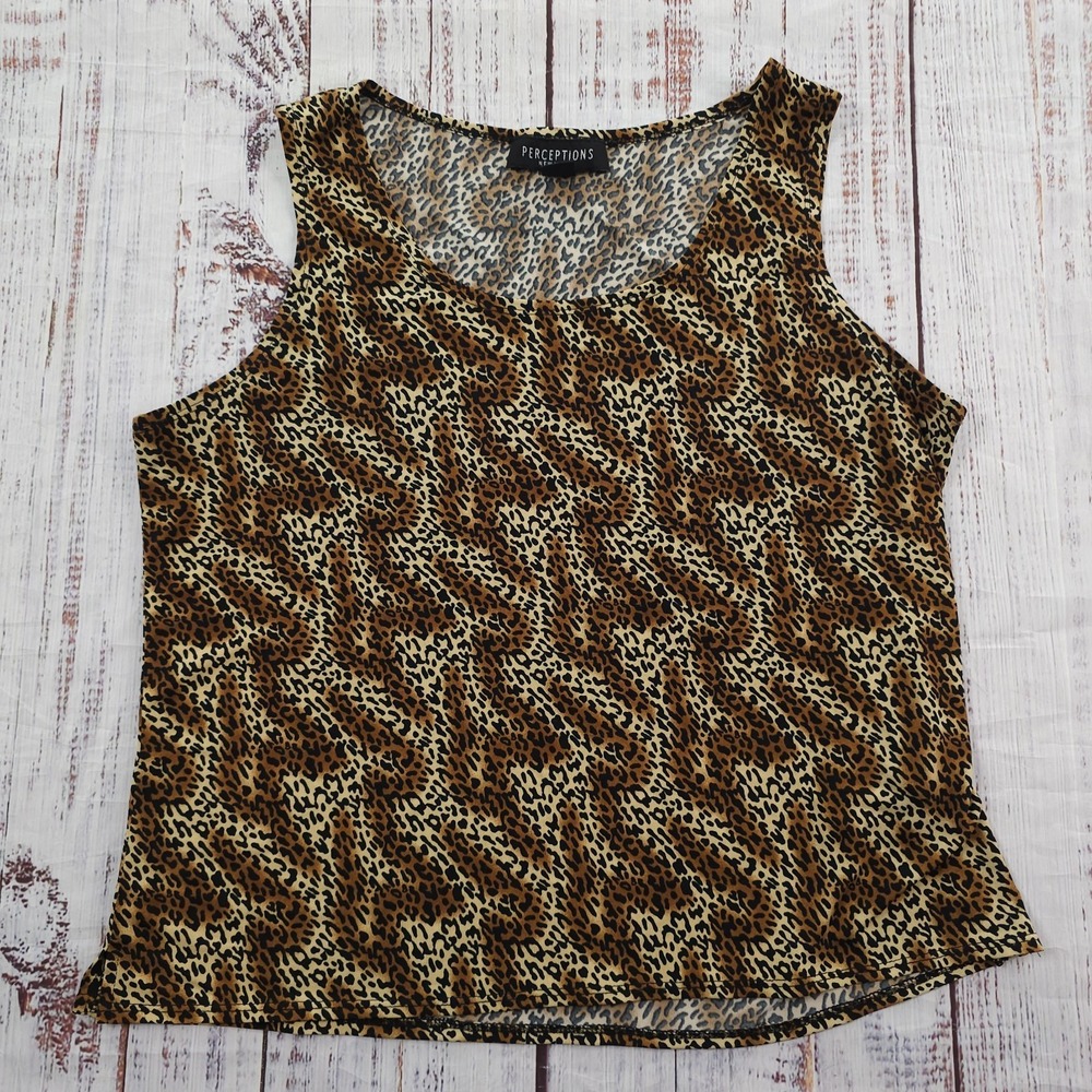 Perceptions Leopard Print Sleeveless Round Neck Tank Top‎ Women's 14